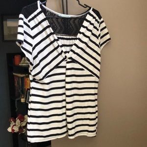 Black and White Strip and Lace Top